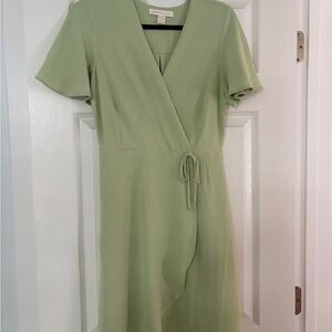 Monteau Green Flutter Sleeve Wrap Dress